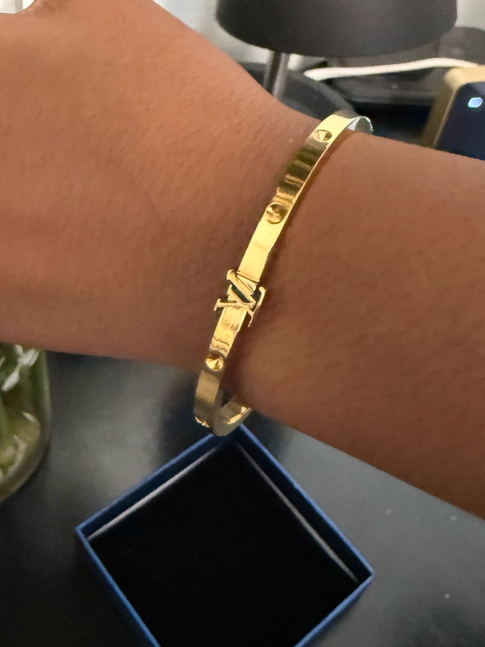 Gold Luxury Style Letter Accent Bangle Bracelet